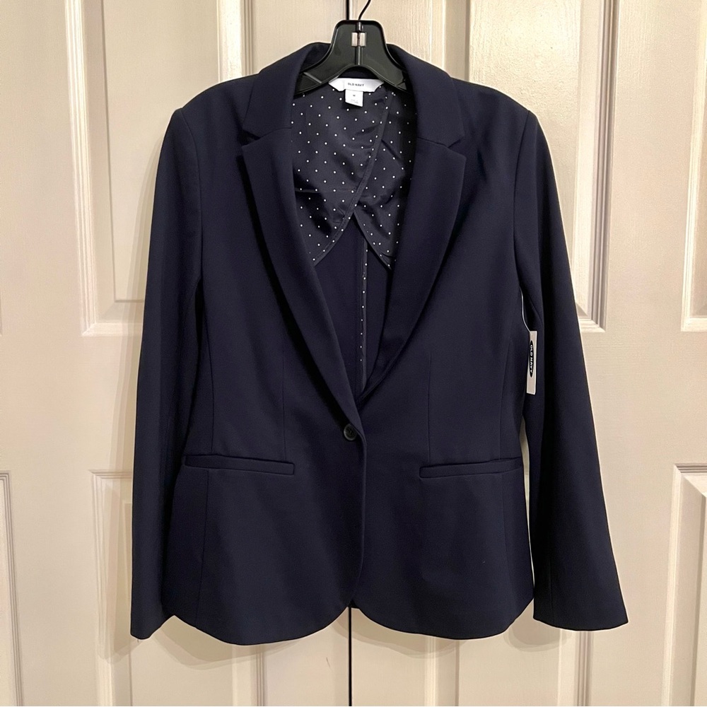 NWT Old Navy washable blazer in navy blue with buttons lapels comfy size M